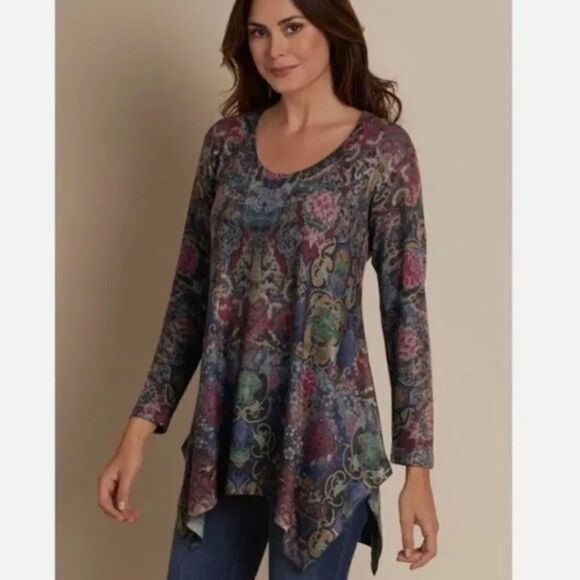 Soft Surroundings Scoop Neck High Low Asymmetric Hem Tunic Paisley Size Small - Picture 1 of 9